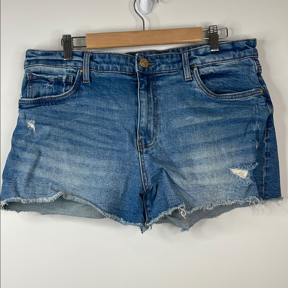 Kut from the Kloth Jane High Rise Raw Hem Denim Jean Short Size 14